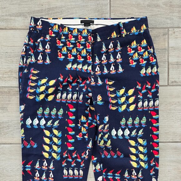J. Crew Collection Cafe Regatta Canvas Sailboat Pattern Capri Pants Nautical 0 - Picture 4 of 8